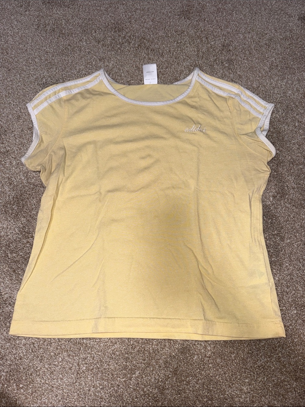 adidas Yellow Tee with White Trim and Shoulder Stripes